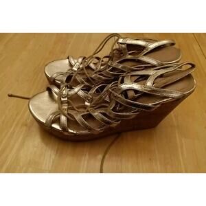 Brash Gold Tone Strappy Wedge Size 10 Women